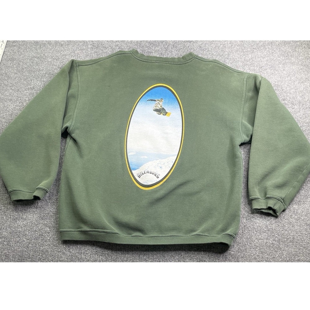 90's Billabong Sweatshirt Men's Large Green‎ Snowboard Graphic Crewneck Fleece
